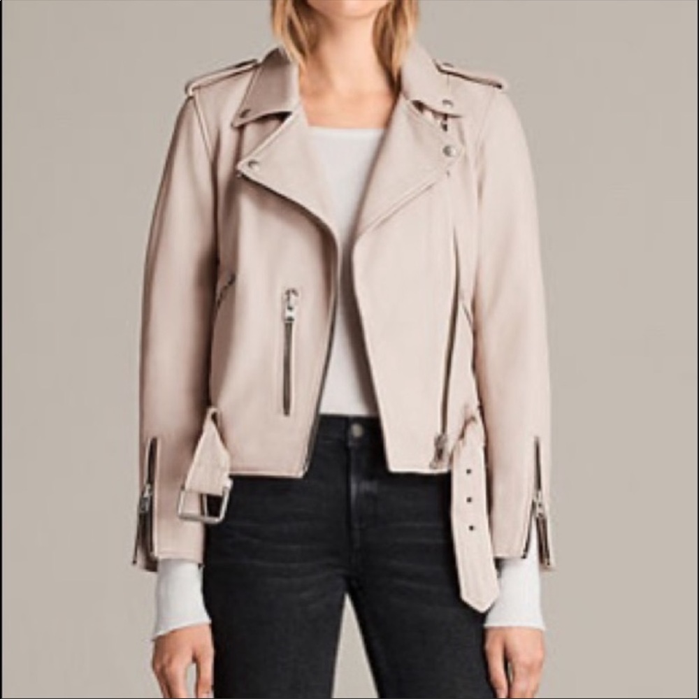 Allsaints Balfern Leather Jacket, powder pink, 8